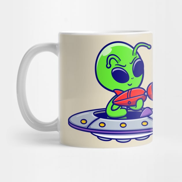 Cute Alien Holding Gun On UFO Spaceship Cartoon by Catalyst Labs